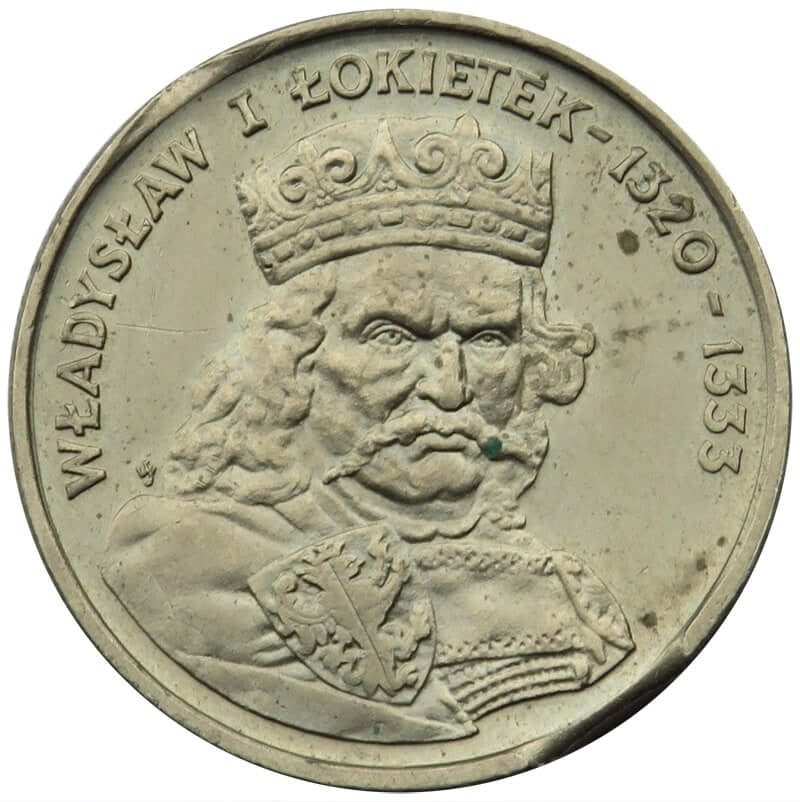 100 złotych 1986 Władysław Łokietek - destrukt końcówka blachy