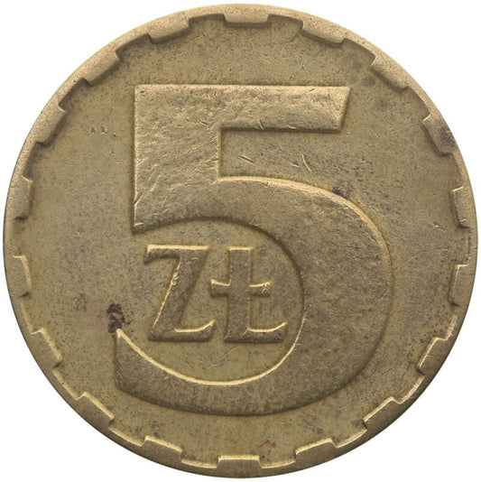 Destrukt, 5 złotych 1984, skrętka w prawo ~35stopni, st. 3+