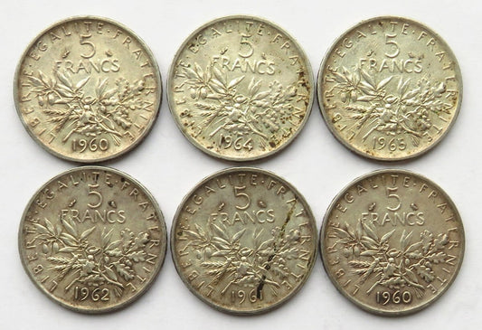 Francja LOT 6 x 5 franków, 1960-1965