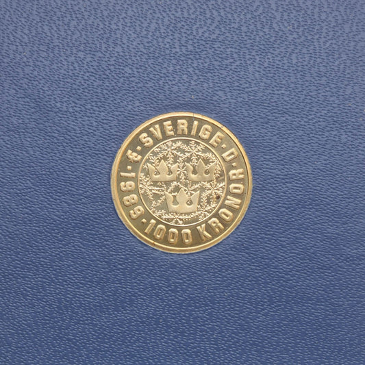 Szwecja 1000 koron, 1989, złoto Au900, 5.8g, Hokej na lodzie