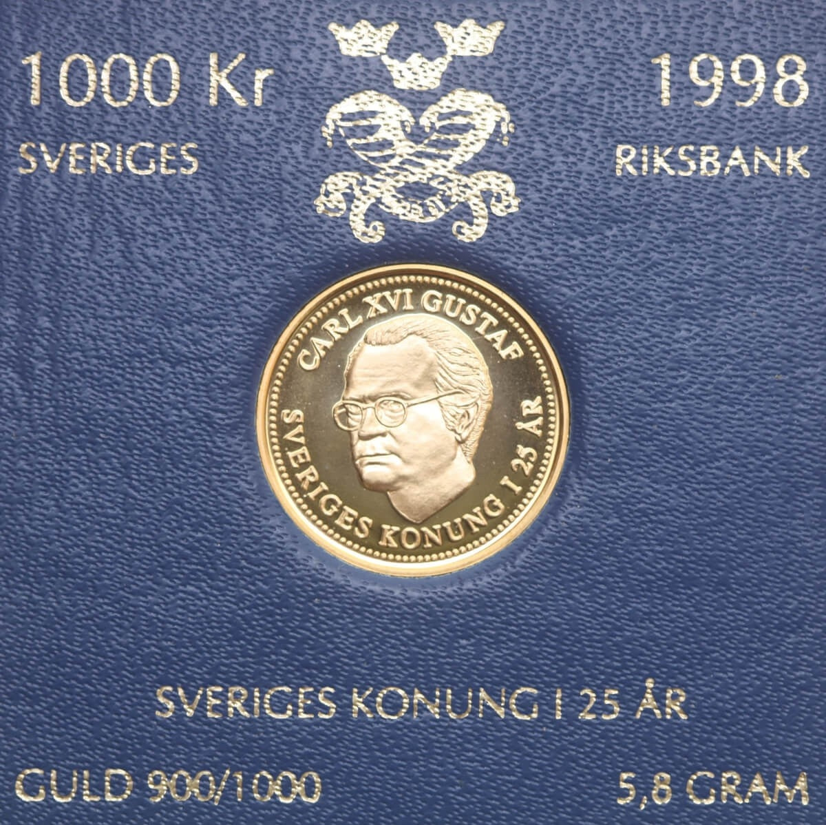 Szwecja 1000 koron, 1998, złoto Au900, 5.8g, Karol XVI Gustaw
