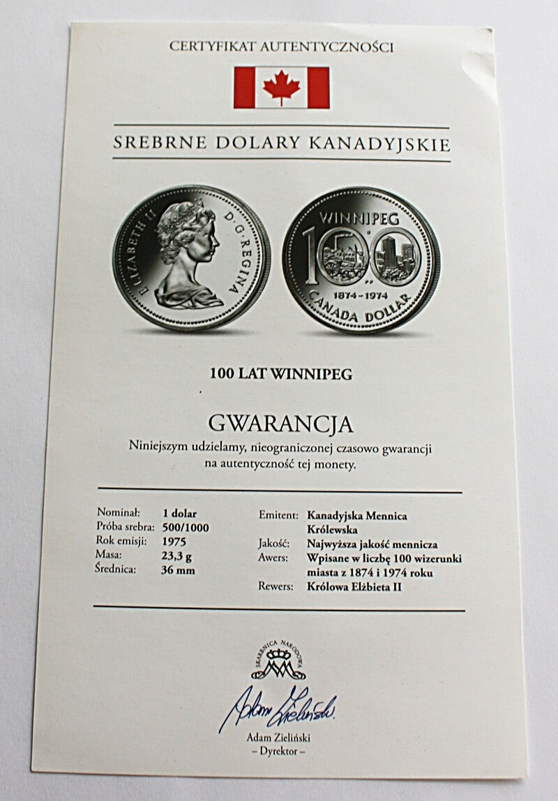 1 Dolar - 100 Lat Winnipeg 1975 r. - Kanada