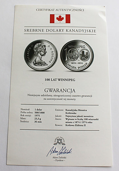 1 Dolar - 100 Lat Winnipeg 1975 r. - Kanada