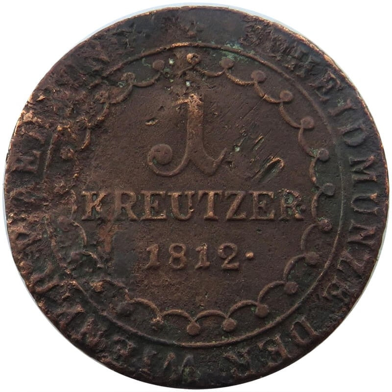 1 krajcar, kreutzer, 1812, znak menniczy B, stan 4