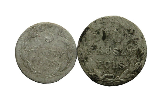 Lot: Królestwo Kongresowe, 5 groszy + 10 groszy, stan 5-6
