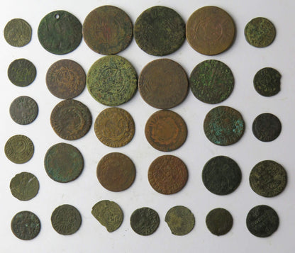 Mix 32 monet historycznych do identyfikacji m.in. XVIII wiek, różne