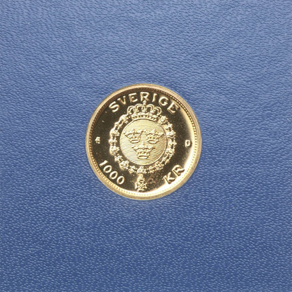 Szwecja 1000 koron, 1992, złoto Au900, 5.8g,  król Gustaw III