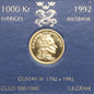 Szwecja 1000 koron, 1992, złoto Au900, 5.8g,  król Gustaw III