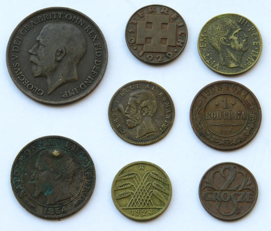 Zestaw monety świat, 1854-1941 r. - zestaw 8 sztuk