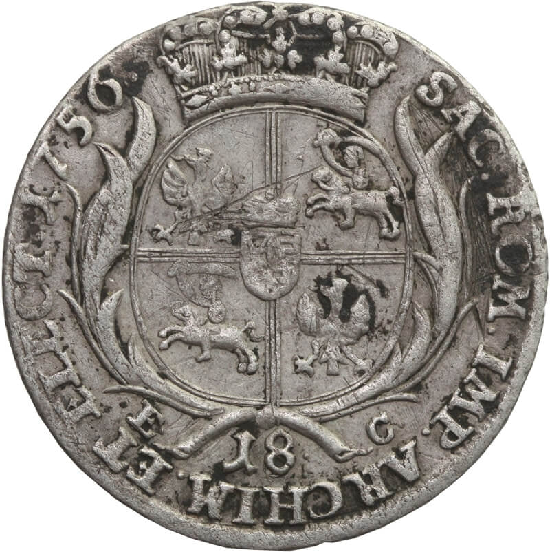 Polska 6 groszy, 1756, August III Sas, st. 3-